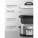 AICOOK Slow Cooker 6Qt, 10 in 1 Programmable Multifunctional Cooker, Steamer, Yogurt Maker, Non Stick Pot