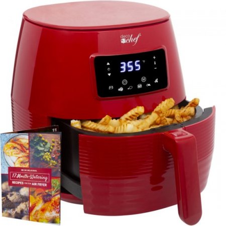 Deco Chef 5.8QT Digital Electric Air Fryer with Accessories and Cookbook- Air Frying, Roasting, Baking, Crisping, and Reheating for Healthier and Faster Cooking (Red)