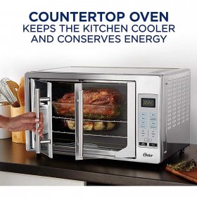 Oster French Convection Countertop and Toaster Oven | Single Door Pull and Digital Controls | Stainless Steel, Extra Large