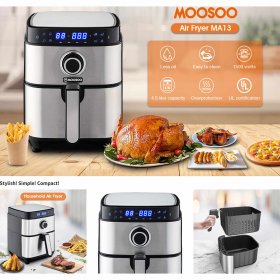 MOOSOO 8-in-1 Air Fryer Stainless Steel Air Fryer Cooker 5Qt Air Fryer Oven with Air Fryer Cooker