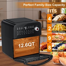 OSMOND 12L/12.6QT Air Fryer Oven, 16 Preset All-in-1 Toaster Oven Combo with LCD Touch Screen 5 Durable Accessories for Bake Rotisserie