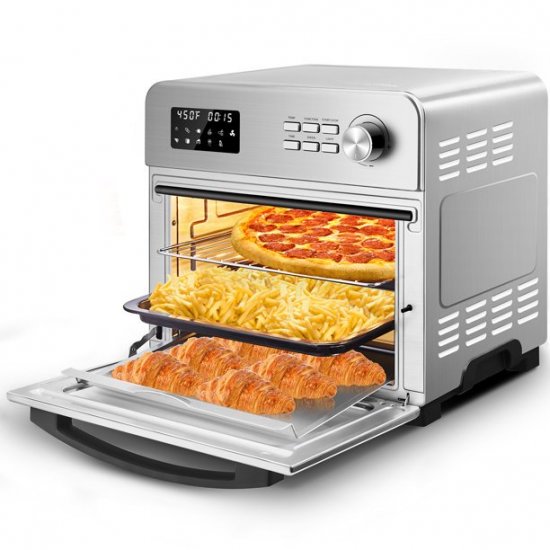 Geek Chef Air Fryer Toaster Oven, 6 Slice 24QT Convection Air fryer Countertop Oven, Roast, Bake, Broil, Reheat, Fry Oil-Free, Cooking Accessories Included, Stainless Steel, Silver, 1700W