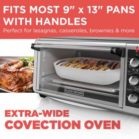 BLACK+DECKER 8-Slice Extra-Wide Stainless Steel, Black Convection Countertop Toaster Oven, Stainless Steel, TO3250XSB