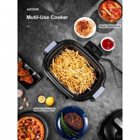 AICOOK 6.5 Quart 12 in 1 Programmable Multifunctional Electric Slow Cooker Air Fryer Combo