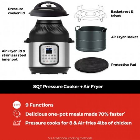 Instant Pot 8 Quart Crisp Multi-Cooker + Air Fryer, 9-in-1: Pressure Cook, Steam, Slow Cook, Saut