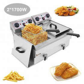 Zimtown 3000W 23.6L 24.9QT Electric Deep Fryer Commercial Restaurant Fry Basket 2 Tank