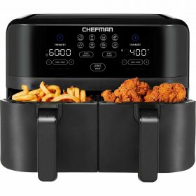 Chefman TurboFry Touch Dual Air Fryer, Maximize The Healthiest Meals With Double Basket Capacity, One-Touch Digital Controls And Shake Reminder For The Perfect Crispy And Low-Calorie Finish