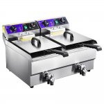 23.4L 3000W Commercial Electric Deep Fryer Dual Tanks Stainless Steel Timer and Drain French Fry