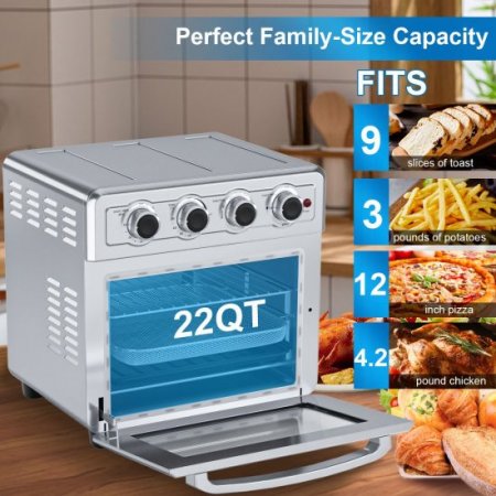 OSMOND 22QT 1700W Air Fryer Toaster Oven, 16 in 1 Convection Oven with LED Large Capacity with 5 Accessories Multifuctional for Airfryer Food Roast Turkey