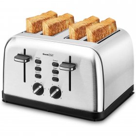 Geek Chef Toaster 4 Slice, Extra Wide Slots Four Slice Toaster, Bagel/Defrost/Cancel Function 6 Browning Settings Auto Pop-up Removable Crumb Tray (4-slice) Stainless Steel