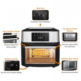 ZOKOP 1800W 16.9Quart Programmable Electric Air Fryer Oven 8 in 1 Cooking Features w/Digital Touch Panel, Black