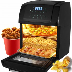 Air Fryer Toaster Oven Combo 16 Quart, 1500W Countertop Convection Roaster with 10-in-1 Smart Cook Presets, Rotisserie, Dehydrator, Rolling & Lock Function with 5 Accessories & Auto Shut Off