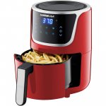 GoWISE USA Electric Mini Air Fryer with Digital Touchscreen + Recipe Book, 1.7-Qt up to 2 Qt Max, Red/Silver