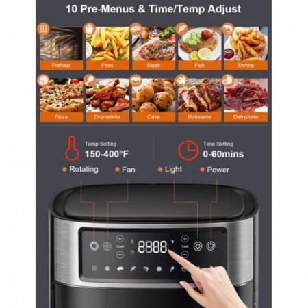 MOOSOO 10-in-1 Air Fryer Oven, 12.6 Quart Airfryer Toaster Oven Combo, LED Touch Screen,1600W Oilless Cooker for Air Fry, Roast, Bake, Grill With Dehydrate and Keep Warm Functions