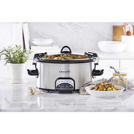 Crock-Pot 6-Quart Programmable Cook & Carry Oval Slow Cooker, Stainless Steel