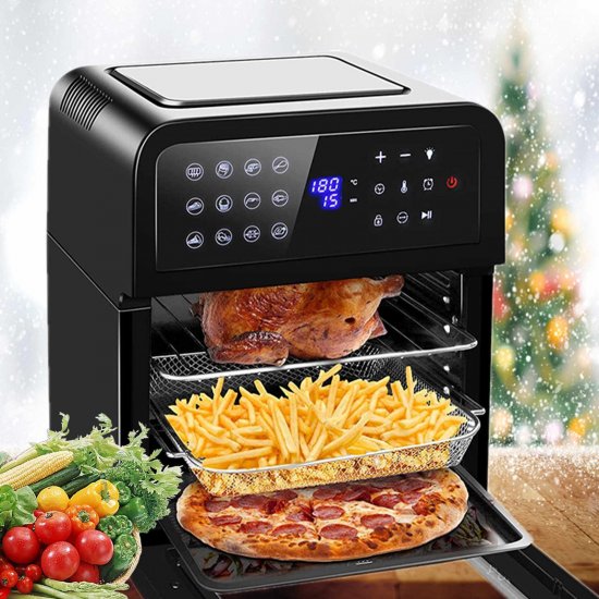 Air Fryer Oven, 12L /13QT 1700W Air Fryer Toaster Oven Combo for Large Family, 12 in 1 Air Fryer Oven Oil Less & Stainless Steel For Bake, Pizza, Defrost, Broil and Food Dehydrator