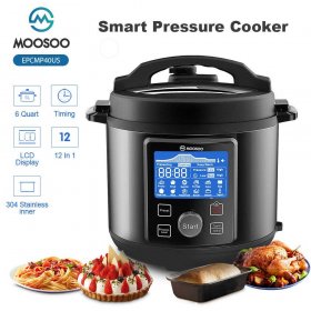 MOOSOO Electric Pressure Cooker One-Touch 6 Quart Instant Electric Pressure Pot Stainless Steel with Touchscreen Control Panel, Black