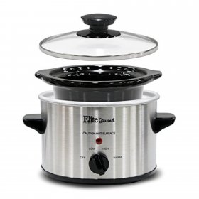 elite gourmet mst-250xs electric slow cooker, adjustable temp, entrees, sauces, stews & dips, dishwasher glass lid &ceramic pot, 1.5qt capacity, stainless steel