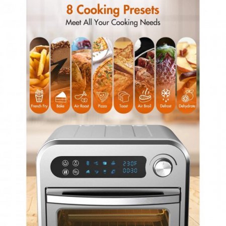 Moosoo Air Fryer Oven, 10.6 QT Toaster Oven, 8-in-1 Air Fryer Convection Oven with Temperature/Time Dial, Stainless Steel