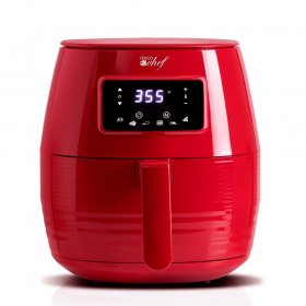 Deco Chef Digital 5.8QT Electric Air Fryer w/ Cut Resistant Gloves & Knife Set - Red