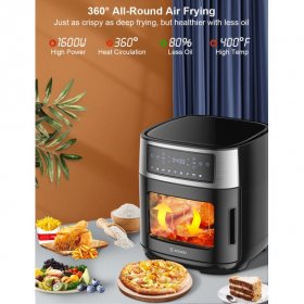 MOOSOO 10-in-1 Air Fryer Oven, 12.6 Quart Airfryer Toaster Oven Combo, LED Touch Screen,1600W Oilless Cooker for Air Fry, Roast, Bake, Grill With Dehydrate and Keep Warm Functions