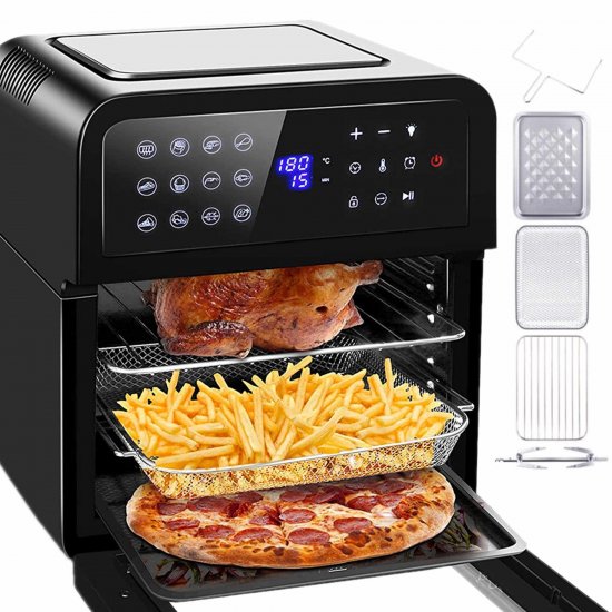 13 Quart Air Fryer Toaster Oven Combo, 12-In-1 Multifunctional Intell Small Air Fryer Cooker, For Baking, Roasting and Dehydrating, Digital LCD Touch Screen, Nonstick Basket, Accessories Included