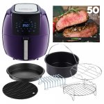 GoWISE USA 5.8-Quarts 8-in-1 Air Fryer XL with 6-Pieces Accessories + 50 Recipes for your Air Fryer Book (Plum)
